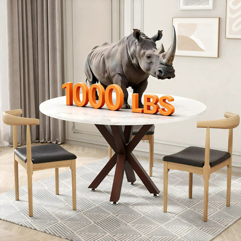 28 Inch Heavy Duty Table Legs With Suction Cups And Pre Drilled Holes Fit Glass Marble Wood Tops for DIY Desk and Coffee Table Bases in Walnut Color and Built to Last showcasing strength with decorative rhino and weight capacity display.