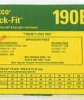 190E Box Quick Fit Bolt Solid Steel Plate Fastener Kit packaging label showing belt size and tool application instructions.