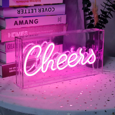 USB LED light up bar sign in pink cheers design on desk, neon sign USB LED light up bar sign for party home decor desk lightbox
