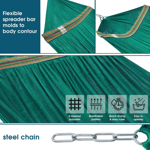 Foldable Hammock Stand For Camping And Home Use, Collapsible Double Hammock Set with premium steel chain and polyester net
