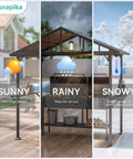 Hardtop Outdoor BBQ Grill Gazebo With Bar And Tool Hooks, Waterproof Sloped Roof, Smoke Venting Canopy in various weather conditions
