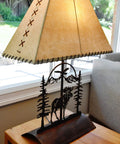 Moose Table Lamp With Rustic Patina 26 Inch Tall Inline Dimmer UL Listed 7.5 Foot Cord Cabin Living Room Lighting Cozy Rustic Vibe