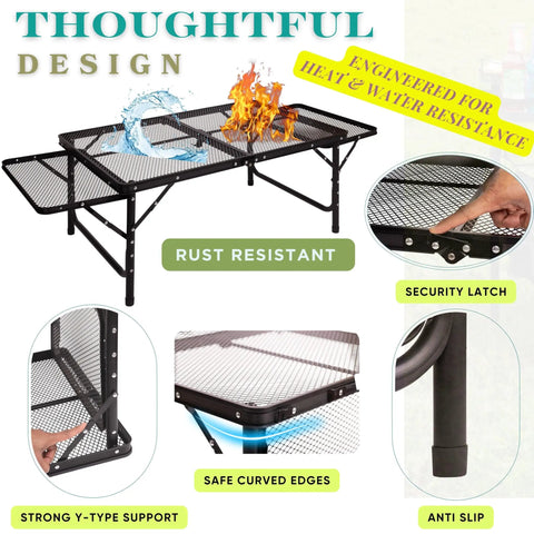 Portable Folding Table With Carry Case And Built In Paper Towel Holder Garbage Bin Wing Panels 3x2 Ft Outdoor Table