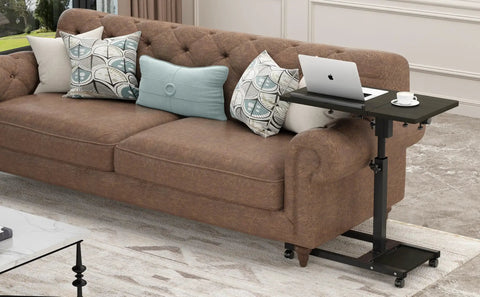 Mobile Adjustable Height Laptop Desk On Wheels Tiltable Work Table for Laptop or Notebook beside sofa, includes mouse pad