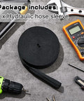 26 Ft Nylon Hydraulic Hose Protector Sleeve For TIG Torch Cables Black Protective Cover Hose Sheath Hydraulic Wrap And Wire Management For Cord TIG 1 Inch ID shown with tools
