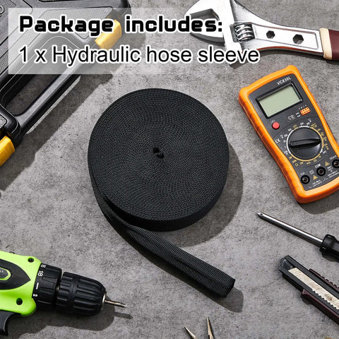 26 Ft Nylon Hydraulic Hose Protector Sleeve For TIG Torch Cables Black Protective Cover Hose Sheath Hydraulic Wrap And Wire Management For Cord TIG 1 Inch ID shown with tools