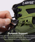 Close-up of XFAST Cleat Ankle Brace And Stabilizer Keeps Your Ankles From Rolling While You Ball Out In Football Soccer Lacrosse Rugby And More For Men And Women Medium Frosted Pair with green support detail, showing dynamic support system.