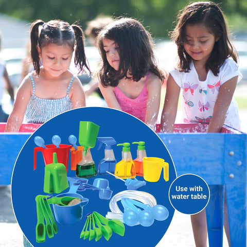 Measure And Pour Water Play Kit For Kids 34 Piece Preschool Science Set With Measuring Cups Spoons Funnels and Tubing