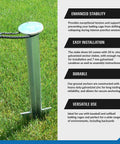 Zinc galvanized anchor from Beefy Heavy Duty Batting Cage Stake Down Kit for 70 ft frames, shown on grass with rope attached.