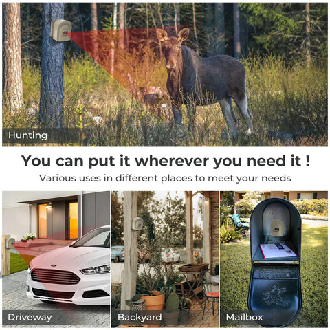 Half Mile Wireless Driveway Alarm System With Outdoor Motion Sensor installed for hunting, driveway, backyard, and mailbox monitoring.