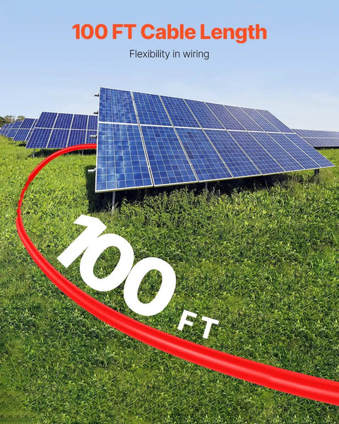10 AWG Solar Panel Extension Cable 6mm² PV Wire With Waterproof MC4 Connectors shown as 100 Ft red wire on grass
