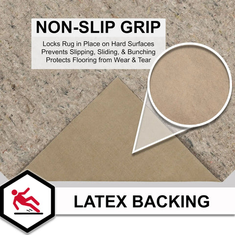 Non Slip Rug Pad With Felt And Latex Rubber Gripper, Dual Surface Cushion for Hardwood Tile and Carpet Floors, Latex Backing Detail