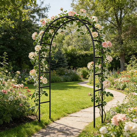 Iron Pergola Garden Arbor For Weddings And Backyards, 7.9 Feet High By 4.6 Feet Wide, Easy Setup Durable Metal Arch For Climbing Plants