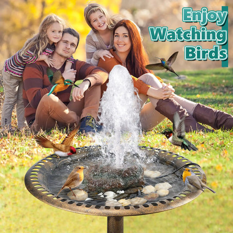 Red Moss Resin Granite Bird Bath Fountain With 7W Water Pump Rock Style Yard Decor attracting birds in a garden setting