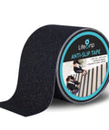 Angled front view of Lifegrip anti-slip tape roll, 4 in x 38 ft, black abrasive surface.