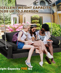 3 Person Porch Swing Bench Wicker Outdoor Hanging Chair for Garden Yard and Lawn Brown Rattan with Cushions and Pillow