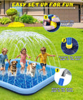 Kids and dogs playing on Extra Large 90.5 Inch Splash Pad For Kids And Dogs Oversized Backyard Water Play Mat Non Slip Safe Wading Pool Toy