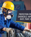 Worker wearing hard hat and mask with Replaceable Filter Cartridges Set For 80mm Full Face Masks, Dual Filters Pack