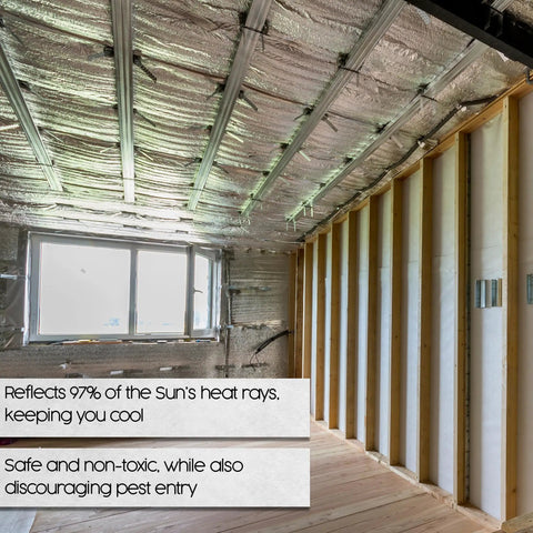 Top Shelf Radiant Barrier Foil Roll With Heavy Duty Reflective Insulation That Kicks Serious Attic Heat And Keeps The Place Chill While Slashing Power Bills At 250 By 4 Feet installed in an attic space.