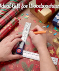 Rock Solid Digital Angle Finder With A Slick Stainless Steel Frame And Smooth 360 Degree Rotation For Zero Hassle Layout Work Plus A Handy Folding Straight Ruler For Fast Job Site Prep measuring on festive wrapping paper.