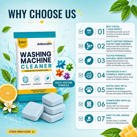 Deep Clean Your Washing Machine With Enzyme Formula Cleaner Tablets That Dissolve Pet Hair, Grime, Limescale, Detergent Residue, And Odors