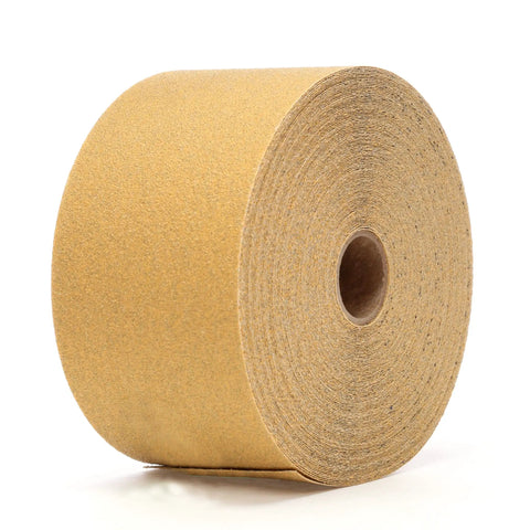 Stikit Gold Sheet Roll P80 Automotive Abrasive For Sanding And Paint Removal Pro Grade Adhesive Backed Sheet Roll Bare Metal Refinement And Rough Feathering 2 3/4 In X 25 Yd Aluminum Oxide Long Lasting, side view