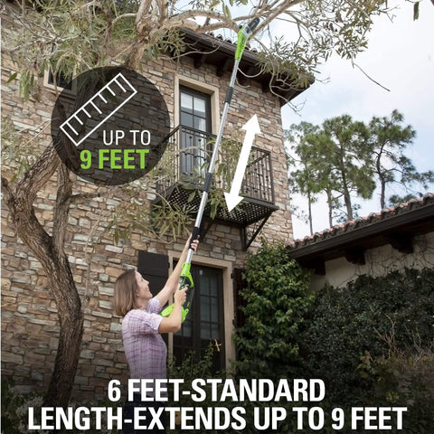 Person using 40V Polesaw and Hedge Trimmer Combo With 8-Inch Bar 20-Inch Dual Action Blades Tool Only Gen 1 Aluminum 3-Piece Shaft Auto Oiler