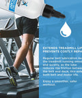 Silicone Treadmill Lubricant 4oz With Dual Applicators in use on a treadmill, highlighting smooth and quiet operation benefits.