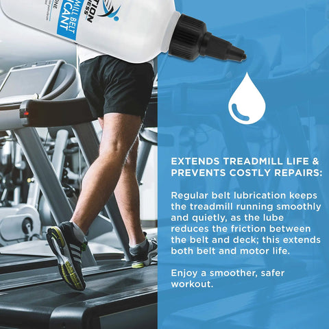 Silicone Treadmill Lubricant 4oz With Dual Applicators in use on a treadmill, highlighting smooth and quiet operation benefits.