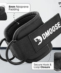 Premium Ankle Strap for Cable Machines with ultra thick 8mm padding, nylon, D-rings, secure closure; perfect for workouts.