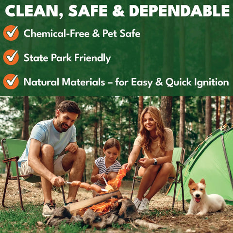 Family camping with Fire Starter Pods In Resealable Packs For Campfires, BBQ, Grill, Pit And Wood Stove, 30 Extra Large Pods.
