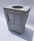 Tapered Granite Gravesite Vase With Engraved Design Gray Georgia Granite 8 By 6 By 10 Inches Handcrafted USA Made Memorial