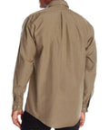 Heavy Duty Nomex IIIA Flame Resistant Work Shirt With Button Front Placket Topstitched Collar Tailored Sleeve Placket CAT1 NFPA 2112 Certified Built Tough For The Daily Grind In Tan, back view highlighting tailored details.