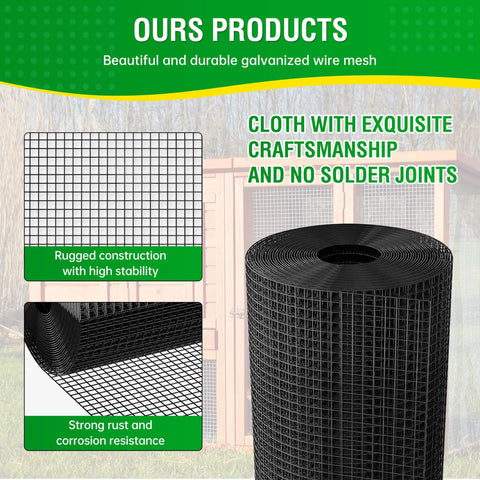 Black Vinyl Coated Hardware Cloth One Half Inch Mesh 48 Inch Wide 100 Feet Roll 19 Gauge Steel shown in a roll for poultry fencing.