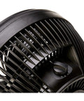 Close-up of the Compact Air Circulator Desk Fan, showing control dial, 90 degree tilt head, and grill design for home or office use.