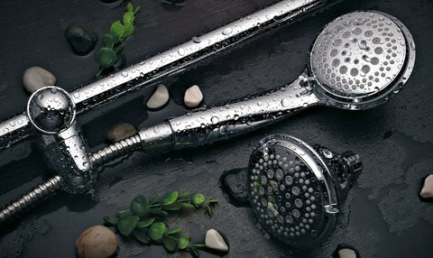 Three Way Shower Combo with No-Drill Instant Mount Slide Bar, Overhead and Handheld Heads with Stainless Steel Hose
