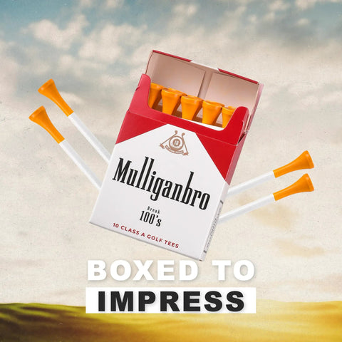 Funny Golf Tees 10 Pack MulliganBro Parody Golf Accessories Gag Gift For Men Cool Novelty Tees For Golfers Bar Style Prank That Sparks Laughs Before Every Drive in cigarette-style box.