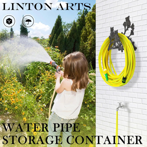 Owl Cast Iron Hose Holder For Wall Mount with hose in garden, heavy duty garden hose hanger vintage style, outdoor reel organizer