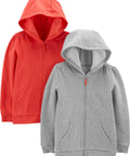 Two Pack Fleece Full Zip Hoodies For Little Girls Cozy Pink And Grey Set Soft Warm Layer For Everyday Wear Easy Zip Up Front Closure Great Value 2 Pack For Playtime And School