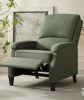Green Fabric Recliner Chair With Soft Armrests, Adjustable Push Back, And Lumbar Support in a living room setting.