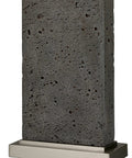 Close-up of the base of Green Rough Concrete Tenlee Table Lamp With Linen Shade Vibe Worthy Industrial Desk Lamp 18W X 10D X 33H E26 A21 Base Three Way Switch 72 Inch Clear Cord Brass Harp Perfect For Living Room And Nightstand