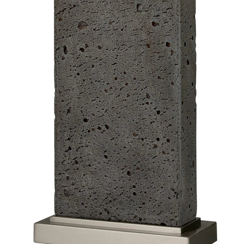 Close-up of the base of Green Rough Concrete Tenlee Table Lamp With Linen Shade Vibe Worthy Industrial Desk Lamp 18W X 10D X 33H E26 A21 Base Three Way Switch 72 Inch Clear Cord Brass Harp Perfect For Living Room And Nightstand