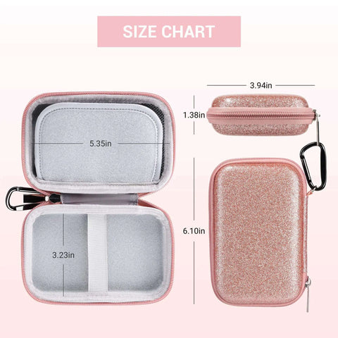 Heavy Duty Fly Pink Glitter MP3 And MP4 Player Case Grab And Go Travel Bag For Ipod Touch, size chart with dimensions.