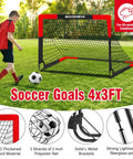 Child playing with 2 Pack 4 By 3 Foot Pop Up Soccer Goals For Backyard And Indoor Play Kids Youth And Adult Training Equipment Portable Nets With Ground Nails And Carry Bag Gift For Ages 3 To 16 in a park with soccer ball