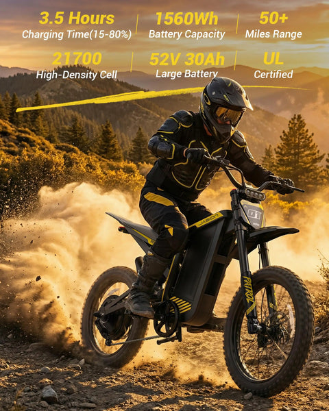 Rider on Patrol Electric Bike For Adults And Teens With 4000W Peak Motor And 40 MPH Top Speed, 52V 30Ah 1560Wh Battery, 50 Mile Range