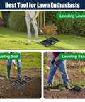 Lawn Leveling Rake With 17x10 Inch Heavy Duty Stainless Steel Head And 72 Inch Adjustable Handle leveling lawns and soil.