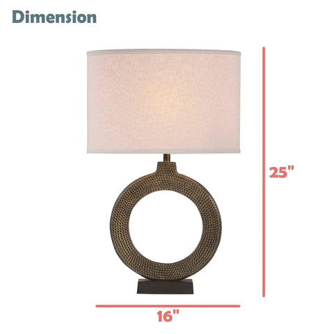 25 Inch High Transitional Metal Table Lamp With Antique Brass Finish And White Oval Shade 16 Inch Wide Shade Easy On Off Switch