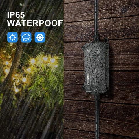 Outdoor String Light Dimmer Switch With 600W Capacity, 100 Foot Remote, Dusk To Dawn Timer, IP65 Waterproof outdoor mounted in rain