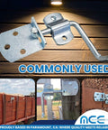 Heavy Duty Zinc Plated Steel Straight Stake Latch Set 30 Pack For Utility Trailers Fences And Gates, close-up of latch mechanism.