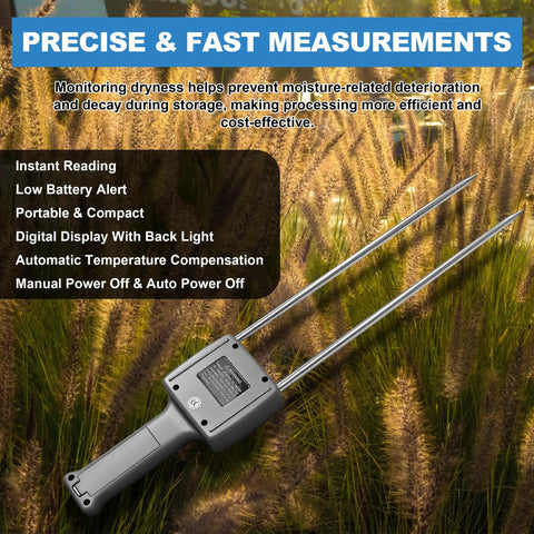 Portable Hay Moisture Meter With Backlit Digital Display ATC Compatible Instant Moisture Reading For Hay Bales